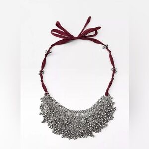 Zara Silver and Burgundy Statement Necklace